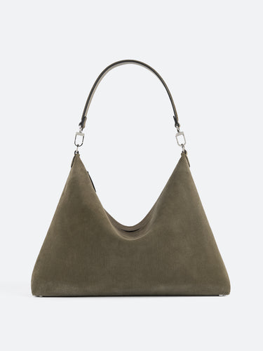 Toteme - Medium Bevel Suede Bag in Dark Taupe