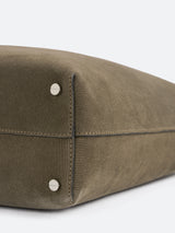 Toteme - Medium Bevel Suede Bag in Dark Taupe