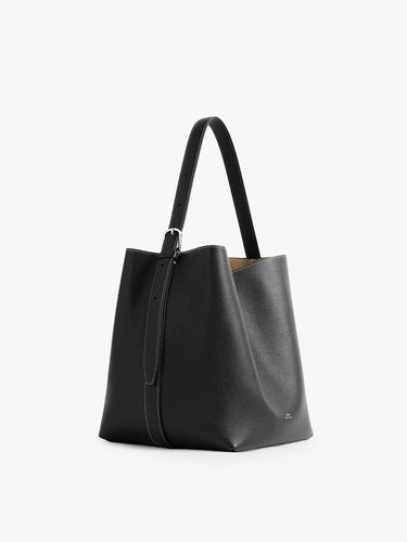 TOTEME - Medium Belted Grained-Leather Tote in Black