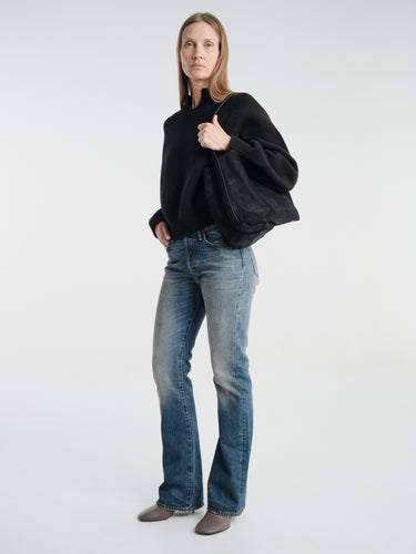 TOTEME - Medium Belted Suede Tote in Black
