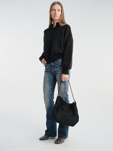TOTEME - Medium Belted Suede Tote in Black