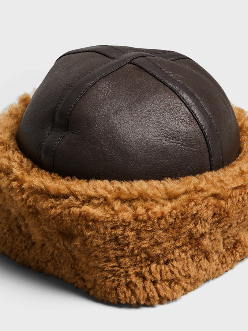 Shearling Winter Hat in Chocolate