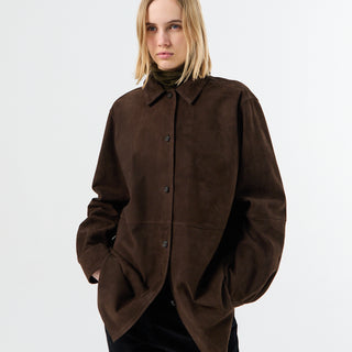TOTEME - Soft Suede Overshirt in Bark