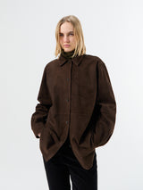 Toteme - Soft Suede Overshirt in Bark