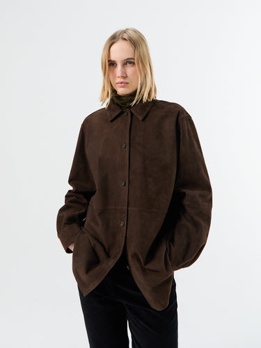 Soft Suede Overshirt in Bark