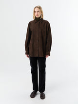 Toteme - Soft Suede Overshirt in Bark