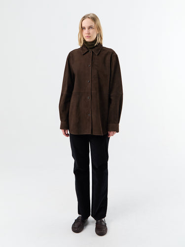 Soft Suede Overshirt in Bark
