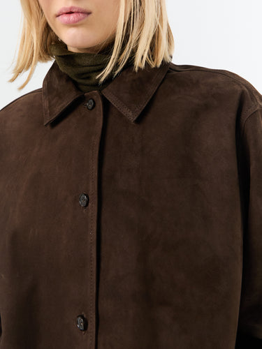 Soft Suede Overshirt in Bark