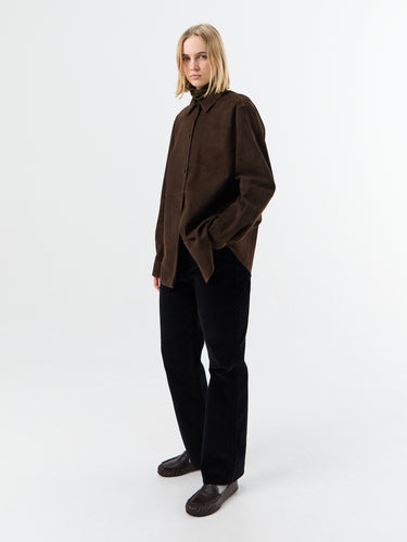 Soft Suede Overshirt in Bark
