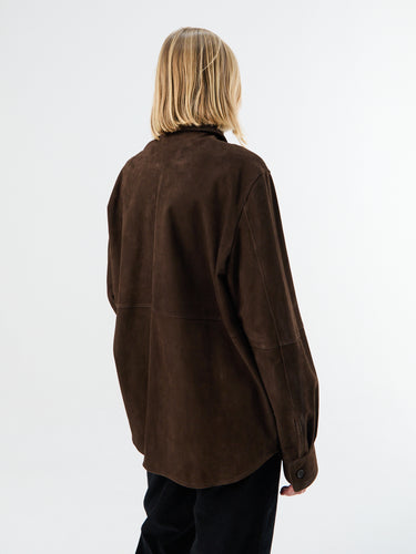 Toteme - Soft Suede Overshirt in Bark