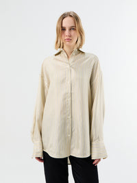 TOTEME - Oversized Striped Shirt in Beige/Brown