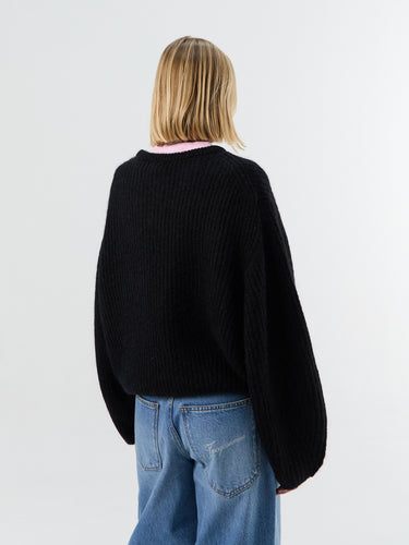 Mohair Blend Rib Knit in Black
