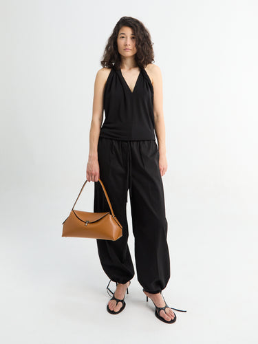 TOTEME - Drawstring Cotton Trousers in Black