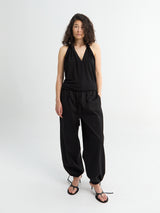 TOTEME - Drawstring Cotton Trousers in Black