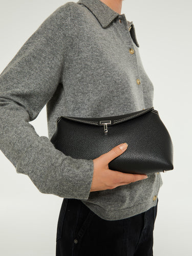 TOTEME - T-Lock Clutch in Black Grained Leather
