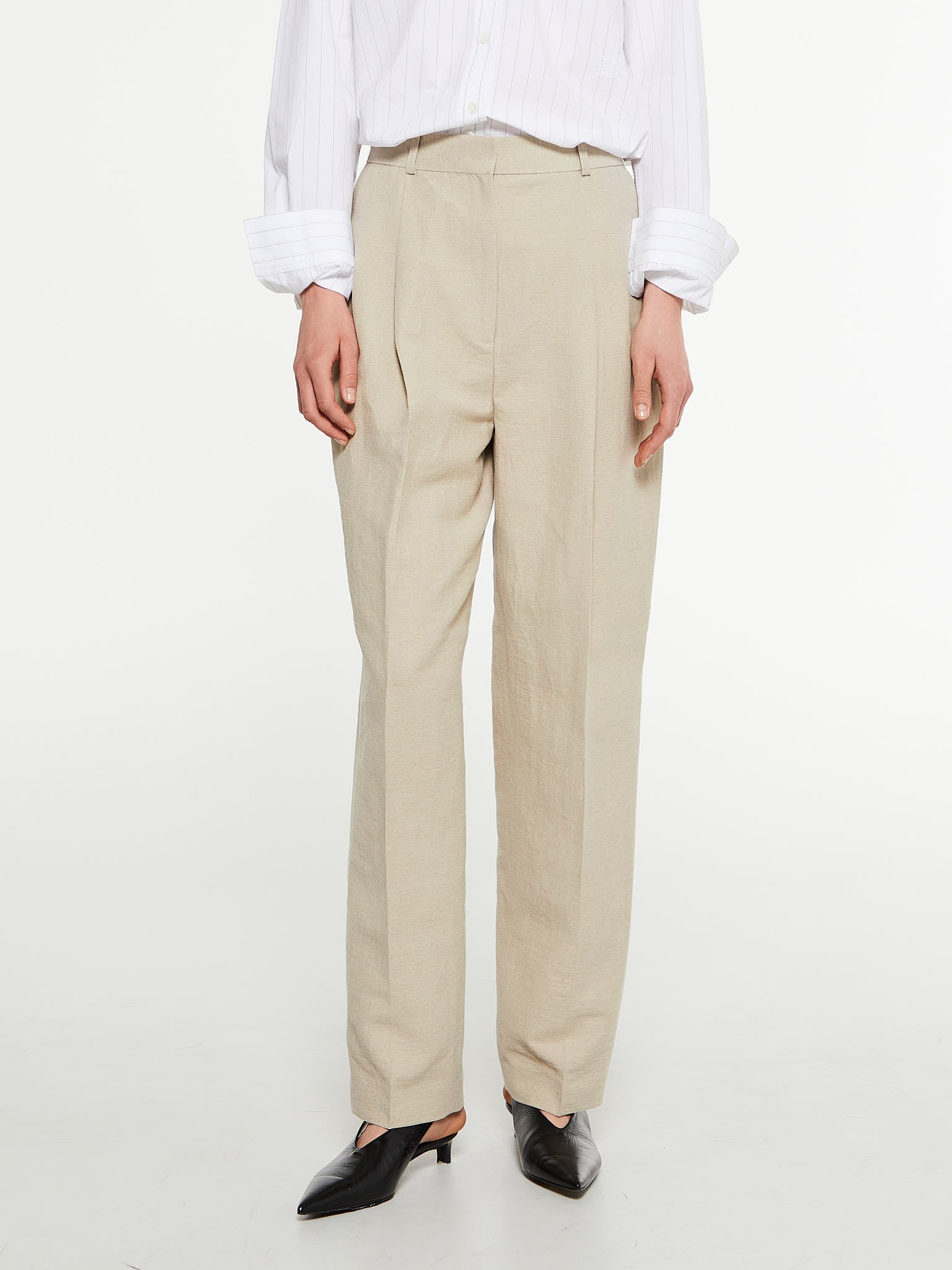 Double-Pleated Tailored Trousers in Sand