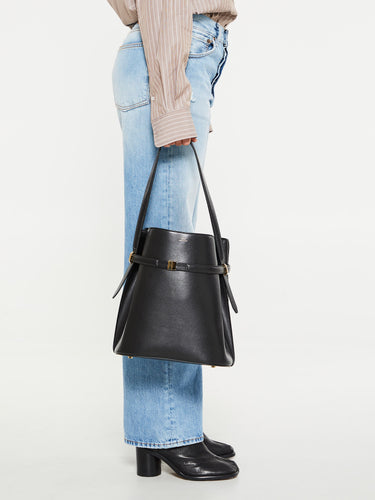 TOTEME - Belted Leather Bucket Bag in Black