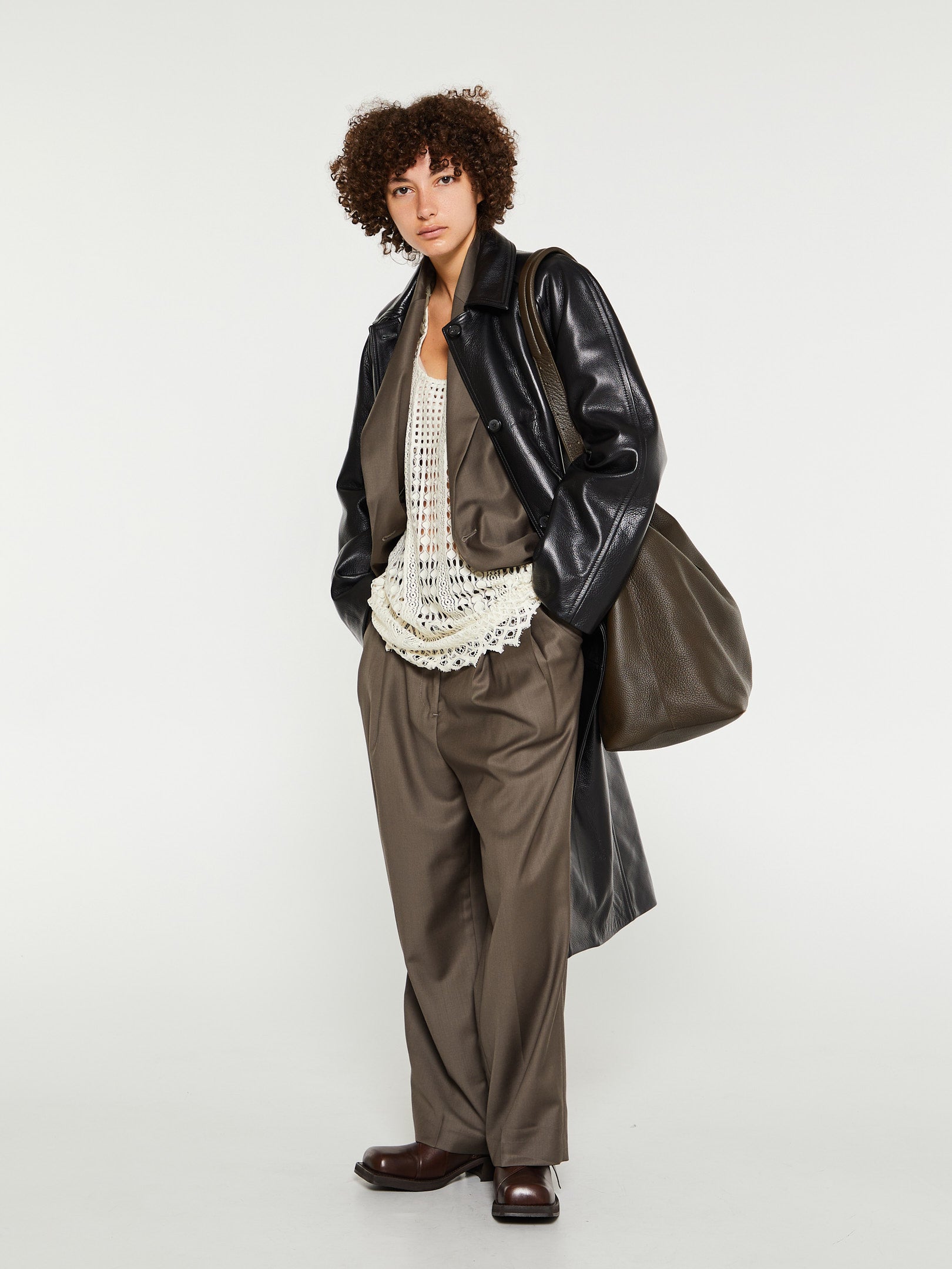 Double-Pleated Cropped Trousers in Ash