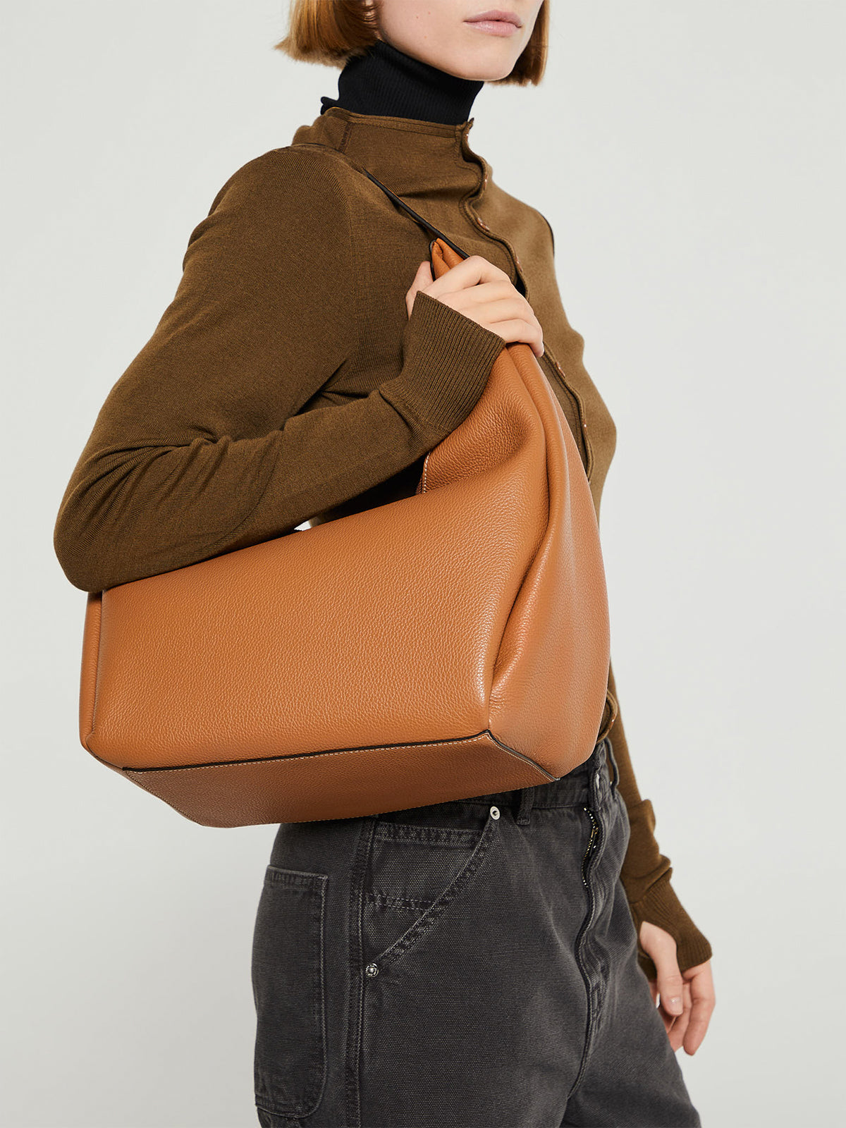 TOTEME - Belt Hobo Bag in Tan Grain