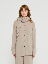TOTEME - Scarf-Collar Fluid Shirt in Light Brown Mélange
