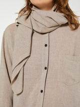 TOTEME - Scarf-Collar Fluid Shirt in Light Brown Mélange