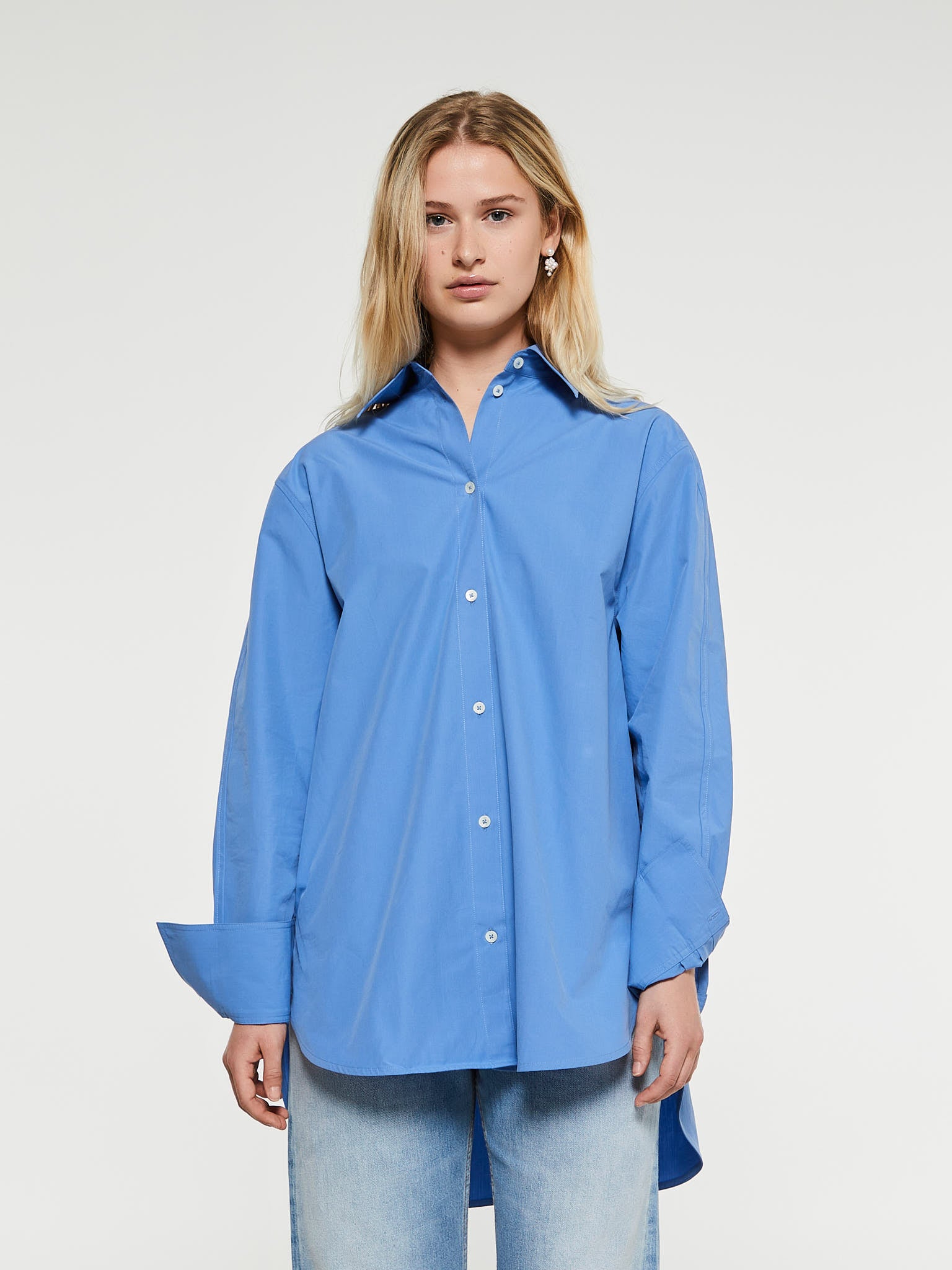 Kimono Sleeve Poplin Shirt in Blue