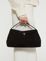 TOTEME - T-Lock Suede Top Handle Bag in Espresso