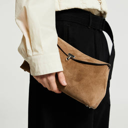 TOTEME - T-Lock Suede Clutch in Tobacco