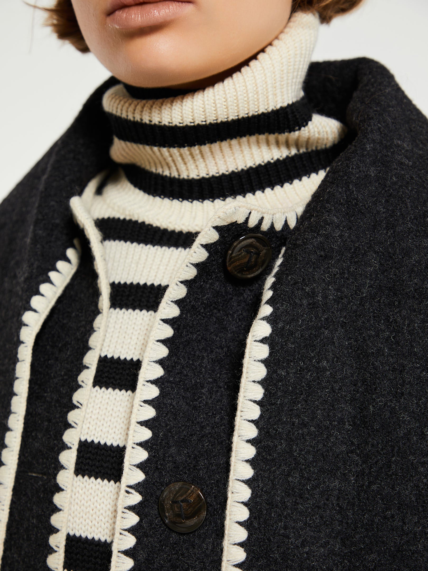 Embroidered scarf jacket dark grey mélange – Totême