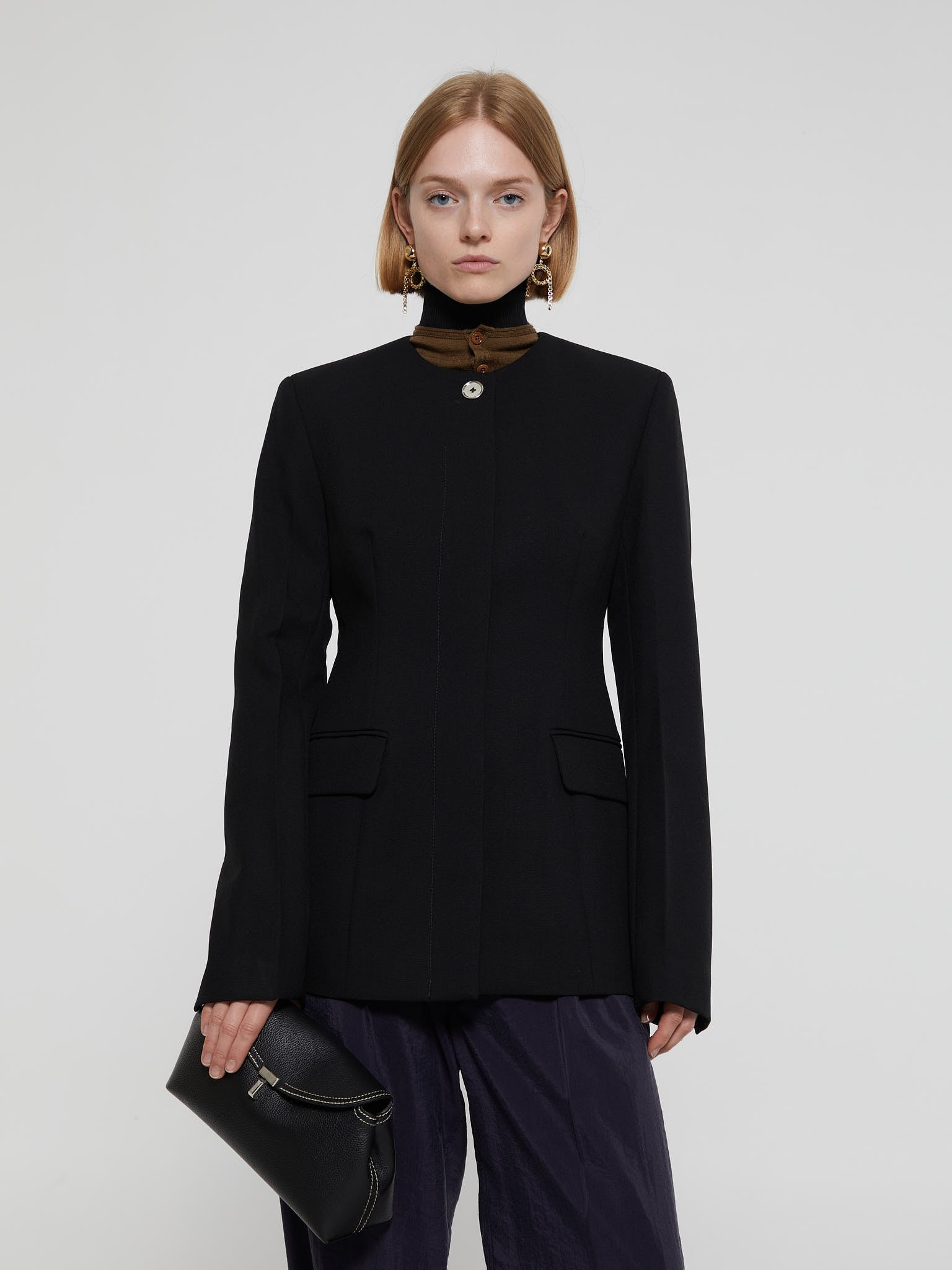 TOTEME - Collarless Cinched Jacket in Black