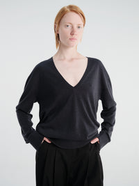 TOTEME - Fine V-Neck Knit in Charcoal Melange