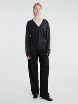 TOTEME - Fine V-Neck Knit in Charcoal Melange