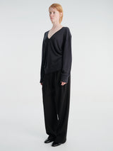 TOTEME - Fine V-Neck Knit in Charcoal Melange