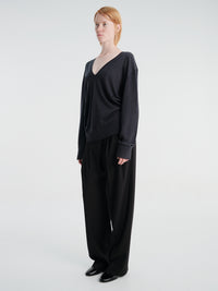 TOTEME - Fine V-Neck Knit in Charcoal Melange