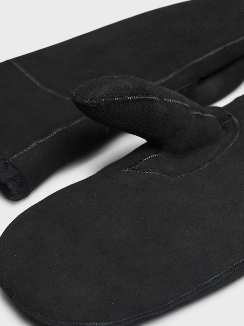 Suede Shearling Mittens in Black