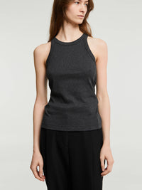 TOTEME - Curved Ribbed Tank Top in Charcoal Melange