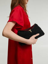 TOTEME - T-Lock Woven-Leather Clutch in Black