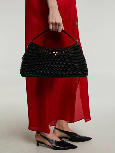 TOTEME - T-Lock Woven-Leather Top Handle Bag in Black