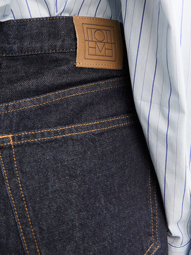 Twisted Seam Denim Full Length Jeans in Rinsed Blue