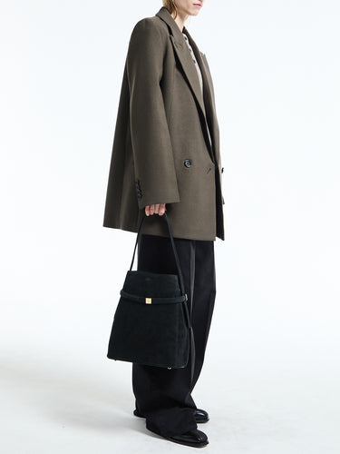 TOTEME - Belted Suede Bucket Bag in Black
