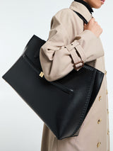 TOTEME - Embroidered Leather Lounge Tote Bag in Black