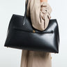 TOTEME - Embroidered Leather Lounge Tote Bag in Black