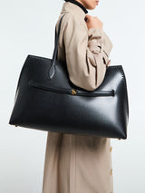 TOTEME - Embroidered Leather Lounge Tote Bag in Black