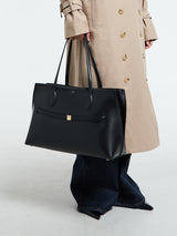 TOTEME - Embroidered Leather Lounge Tote Bag in Black