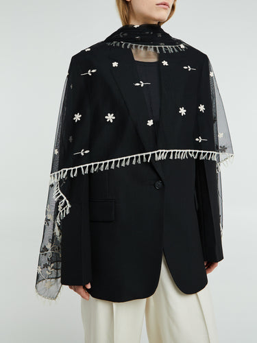 TOTEME - Floral Tulle Shawl in Black and White