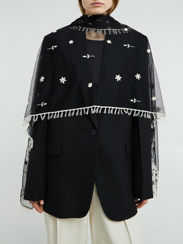 TOTEME - Floral Tulle Shawl in Black and White