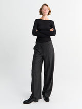TOTEME - Wide Flannel Trousers in Charcoal Melange