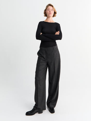 TOTEME - Wide Flannel Trousers in Charcoal Melange