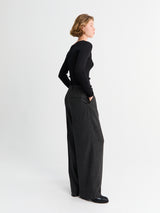 TOTEME - Wide Flannel Trousers in Charcoal Melange