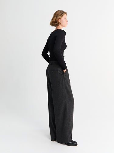 TOTEME - Wide Flannel Trousers in Charcoal Melange